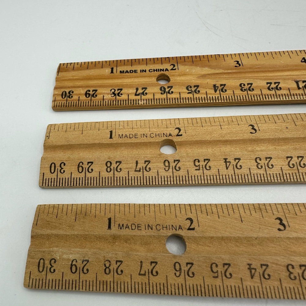 Vintage 3 Wood School  Rulers 12” W/Holes For Binders Cottagecore